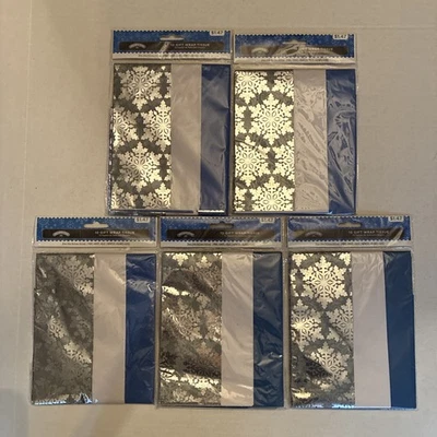 5 Packs 10 Gift wrap 20” x 20” tissue paper silver snowflakes white blue - Image 1 of 3