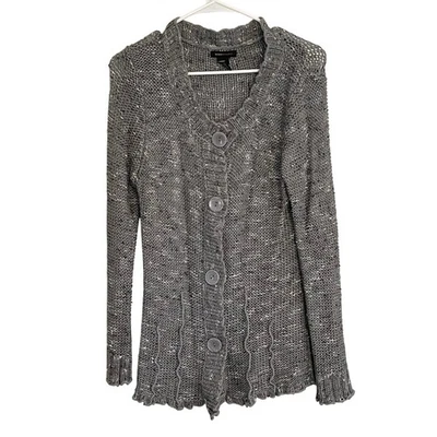 Cárdigan Suéter BCBGMAXAZRIA Gris Brillante Tejido Botón Frontal Mujer XL Foto 1 de 4