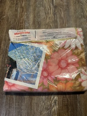 Sábana plana vintage Cannon Monticello COMPLETA estilo Aloha rosa flor retro hippie  Foto 1 de 4