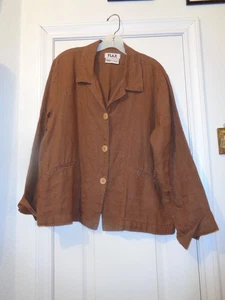 CUTE FLAX JACKET BROWN 100% LINEN SIZE SMALL-MED - Picture 1 of 7