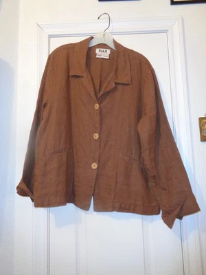 CUTE FLAX JACKET BROWN 100% LINEN SIZE SMALL-MED - Image 1 of 4