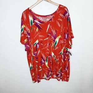 New Apt. 9 Red Floral Hawaiian Tropical Short Sleeve T-shirt Stretch Women’s 1X - Picture 1 of 9