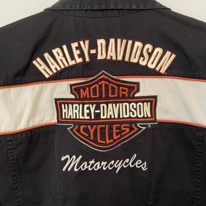 Harley-Davidson Women’s Short Sleeve Zip Up Shirt Black Orange Shirt Size XL - Picture 1 of 10