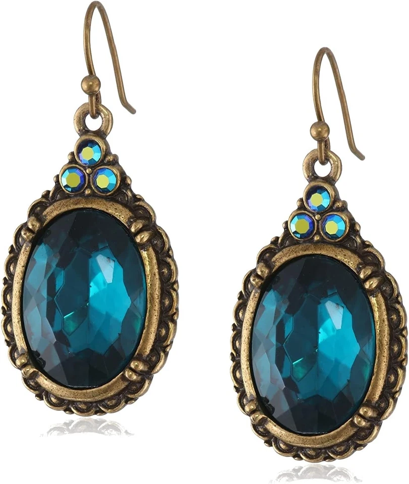 Brincos de gota de cristal multifacetados ovais "vitorianos" 1928 joias turquesa  - Imagem 1 de 3