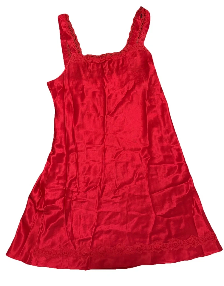 Camisón de peluche de lujo vintage OLGA 100 % seda encaje rojo M salón Foto 1 de 4