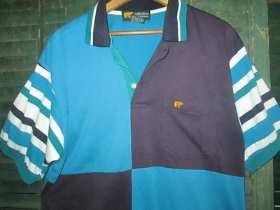 JACK NICKLAUS Vtg 90s Color Block Check Stripe GOLDEN BEAR Golf Polo t shirt L - Image 1 of 4