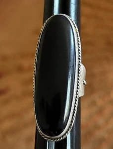 Large Vintage Zuni Viola Eriacho Onyx Sterling Silver Ring Size 9 - Picture 1 of 11