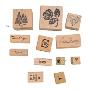 Lote mixto de 12 estampillas de goma de madera de colección impresiones sinceras flores pata de ciervo - Imagen 1 de 2