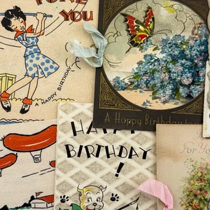 Lot of 10 Antique Victorian Birthday Ephemera Greeting Cards & Trade Cards - Picture 1 of 5