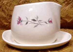 1 Franciscan DUET gravy boat w/attached plate earthenware speckled USA 1956-1967 - Picture 1 of 6
