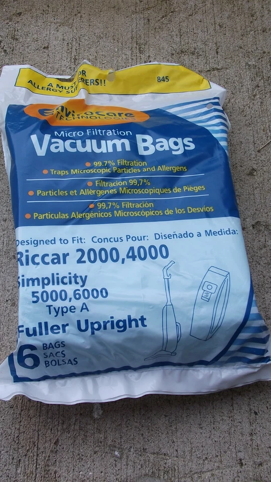 Allergy vacuum bag for Riccar 2000 4000 Simplicity 5000 6000 A 6/pkg - Image 1 of 1