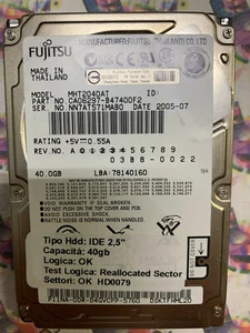 Hard Disk Usato IDE 2,5" 40GB FUJITSU MHT2040AT CA06297-B47400F2 78140160 2005-0 - Foto 1 di 4