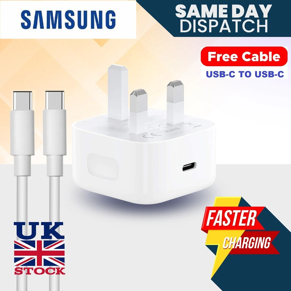 Fast Charger Plug & Cable For Samsung Galaxy Z Flip 3 S21 FE S22 Plus S20 Ultra - Image 1 of 1