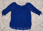 Stylus Womens LS Lace Top Blouse Sz XLT Tall Royal Blue 3/4 Sleeve Lined Nice !