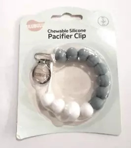 UluBulu Chewable Beaded Silicone Pacifier Clip Dark Grey & White  BPA Free - Picture 1 of 2
