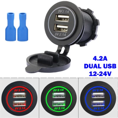 12-24V 2 USB Charger Power Socket Plug Car Boat Outlet 4.2A Adapter Waterproof - image 1 of 4