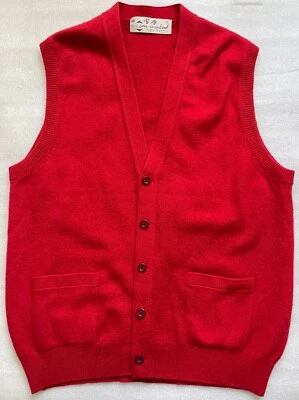 CHALECO DELANTERO VINTAGE SNOW PASSLAND, LANA CACHEMIR ROJO CUELLO EN V BOTÓN, HOMBRE 42 Foto 1 de 4