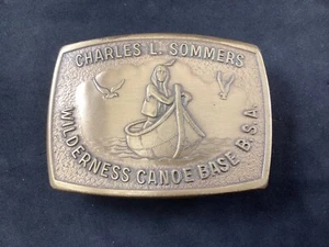 Boy Scout BELT BUCKLE Vintage, CHARLES L SOMMERS Wilderness Canoe Base Camp BSA - Picture 1 of 2