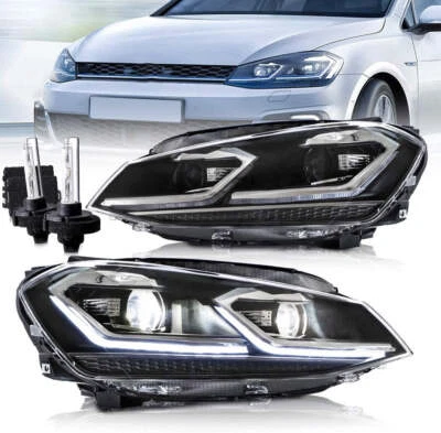 VLAND LED Headlights + D2H Bulbs For VW Golf 7 MK 2013-2017 Fits Halogen Model - Image 1 of 4
