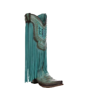 Corral Ladies Crystals & Lamb Fringe Turquoise Western Boots C4077 - Picture 1 of 60