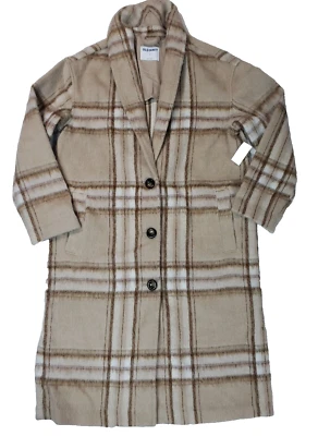 Abrigo para mujer Old Navy relajado color crema a cuadros suave cepillado talla M Foto 1 de 4