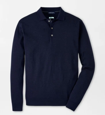 NEW MENS PETER MILLAR GOLF L/S EXCURSIONIST FLEX SWEATER POLO, MEDIUM, NAVY - Image 1 of 3