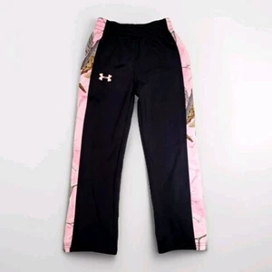Under Armour Girl's 6 Athletic Lined Warm Up Black/Pink Oak Realtree Camo Pants  - Picture 1 of 6
