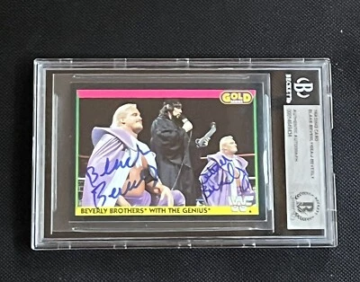 BEVERLY BROTHERS 1992 MERLIN WWF GOLD SIGNED AUTOGRAPHED CARD BAS AUTHENTIC - Image 1 of 2