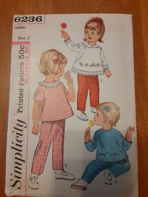1965 Simplicity Pattern 6236 Toddler Size 2 Breast 21 Top And Pants Uncut - Image 1 of 4