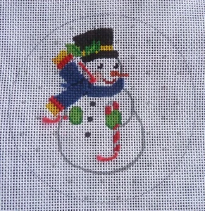 Carol Dupree Frosty Snowman Circle Handpainted Needlepoint Canvas CD 738 Started - Picture 1 of 5
