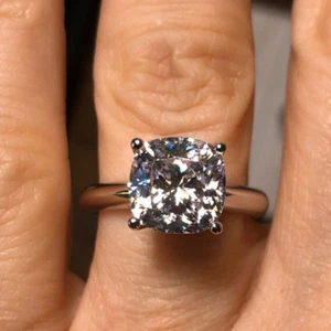 2 Ct Cushion Cut Lab Created Moissanite Engagement Ring In 14K White Gold plated - Picture 1 of 5