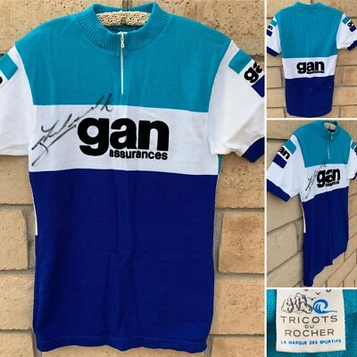 Camiseta de ciclismo Tricots Du Rocher vintage hecha en Francia acrílico firmada  Foto 1 de 4