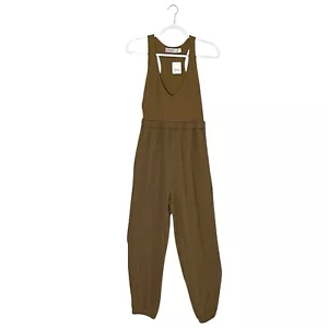 NWT Free People Beach Mustard Brown Racerback Jogger Jumpsuit Pockets sz Small - Picture 1 of 12