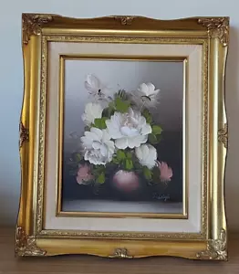 Framed Oil Painting Signed S. Leigh Flowers In Vase Still Vase Gilt Frame - Picture 1 of 18