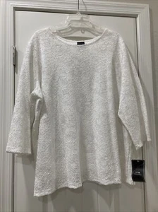 NWT Pretty White W Silver Elements Top J.t.b. Top SX 3X 3/4 Semi Sheer Sleeves - Picture 1 of 12