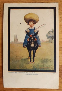 A Rough Rider - Boy in Overalls on Mule Vintage Postcard Circa 1905 Bernard Wall - Picture 1 of 1