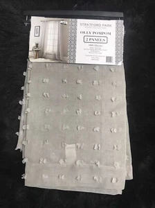 Stratford Park Rod Pocket Curtains 74'' x 84'' 2 Panels Olly Pompom, Grey - Picture 1 of 3