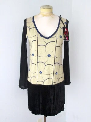 NUEVO CON ETIQUETAS $108 Custo Barcelona Couture Túnica Vestido Estampado Trébol Marrón Terciopelo Falda 4 Foto 1 de 4