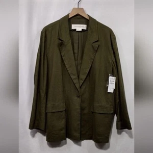 NWT Treasure & Bond Linen Blend Blazer Women's XL Green Casual Retro 90s Y2K - Picture 1 of 13