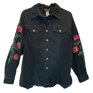 Bob Mackie Black Floral Embroidered 90s Western Shirt Shacket Small - Picture 1 of 7