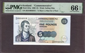 Scotland 5 Pounds Commemorative Serial R/B 0004018 Pick-224a GEM UNC PMG 66 EPQ - Picture 1 of 2
