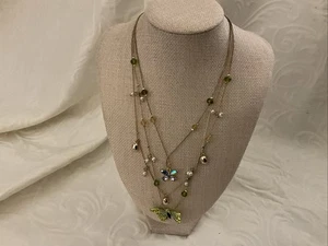 Betsey Johnson Multicolor BUTTERFLIES 3 Graduated Strand Illusion Necklace - Picture 1 of 6