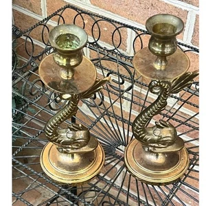 Juego de candelabros de latón Baldwin Fish Koi vintage - Imagen 1 de 5