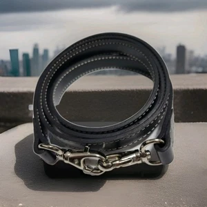 Faux Black Leather Crossbody Bag Replacement Strap One Piece Silver Hardware - Picture 1 of 7