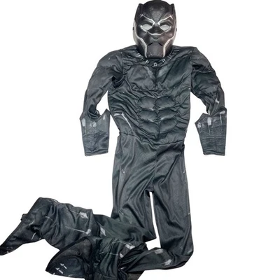Rubie's Black Panther Kids S 6-8 Deluxe Costume Black Padded One Piece w Mask - Image 1 of 4