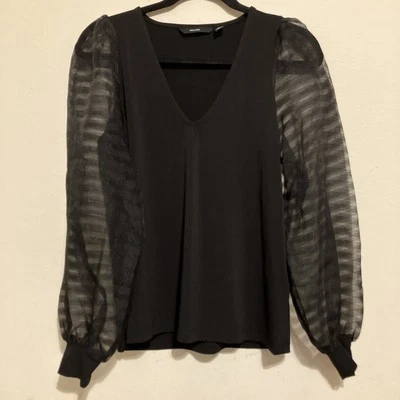 vera moda xs negro gótico manga larga top manga translúcida Foto 1 de 4