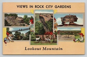 Postkartenansichten in Rock City Gardens Aussichtspunkt Berge Zwerge unverpostet Leinen - Bild 1 von 2