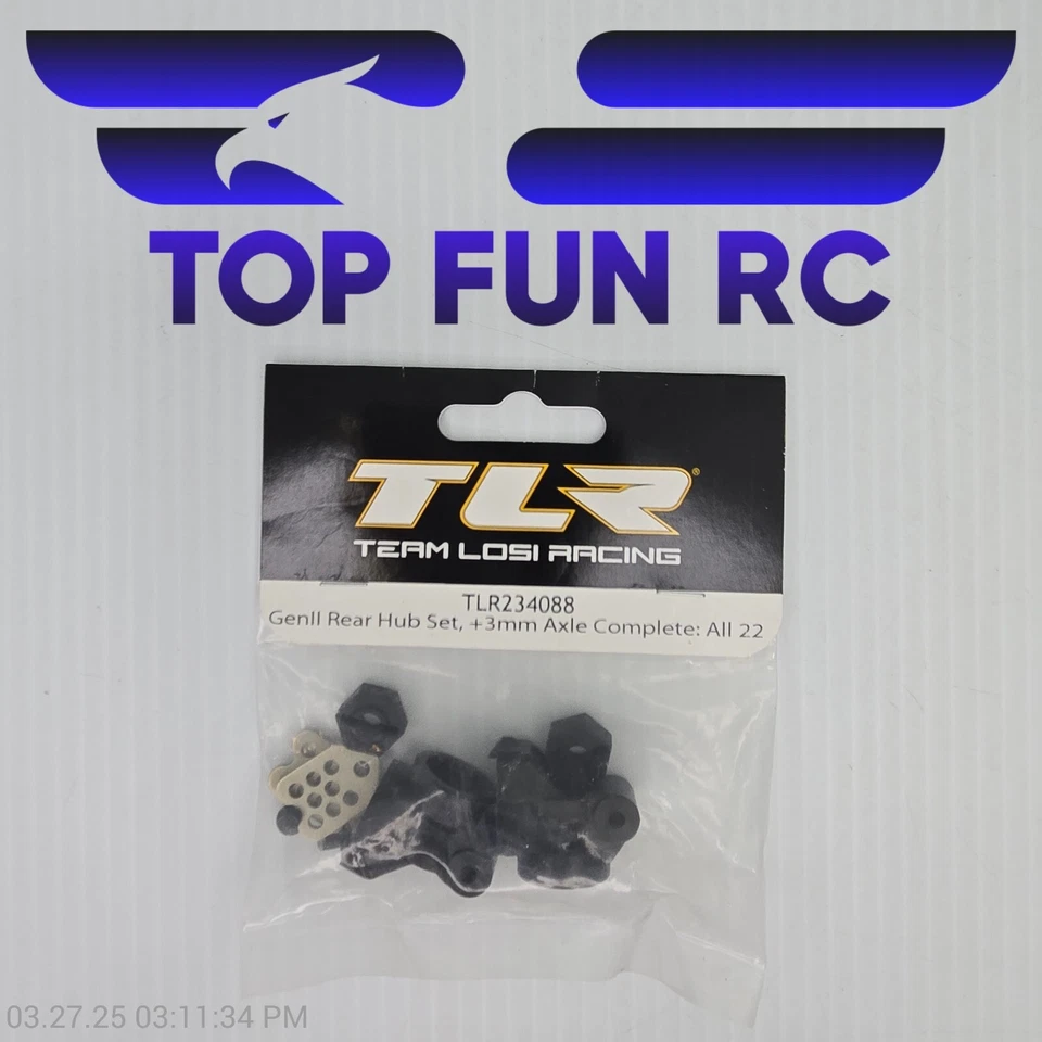 Team Losi Racing TLR234088 Gen II Rear Hub Set, +3mm Axle Complete For All 22 - Image 1 of 1