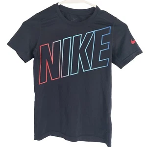NIKE Youth S Black Dri-Fit Fitted T-Shirt With Large Logo Graphic - Picture 1 of 9