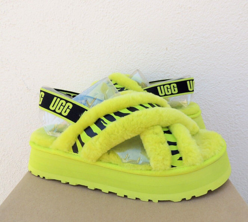 SANDALI UGG DISCO CROSS ANIMALIA PELLE DI PECORA SLIDE PLATFORM US 5 EUR 36 ~NUOVI